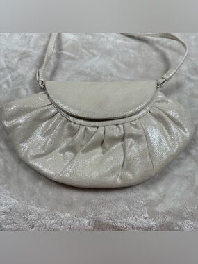 Stuart Weitzman Shimmery Cream Pleated shoulder bag